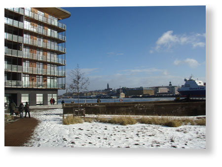 Extriörbild från Eriksberg en solig februari dag. 